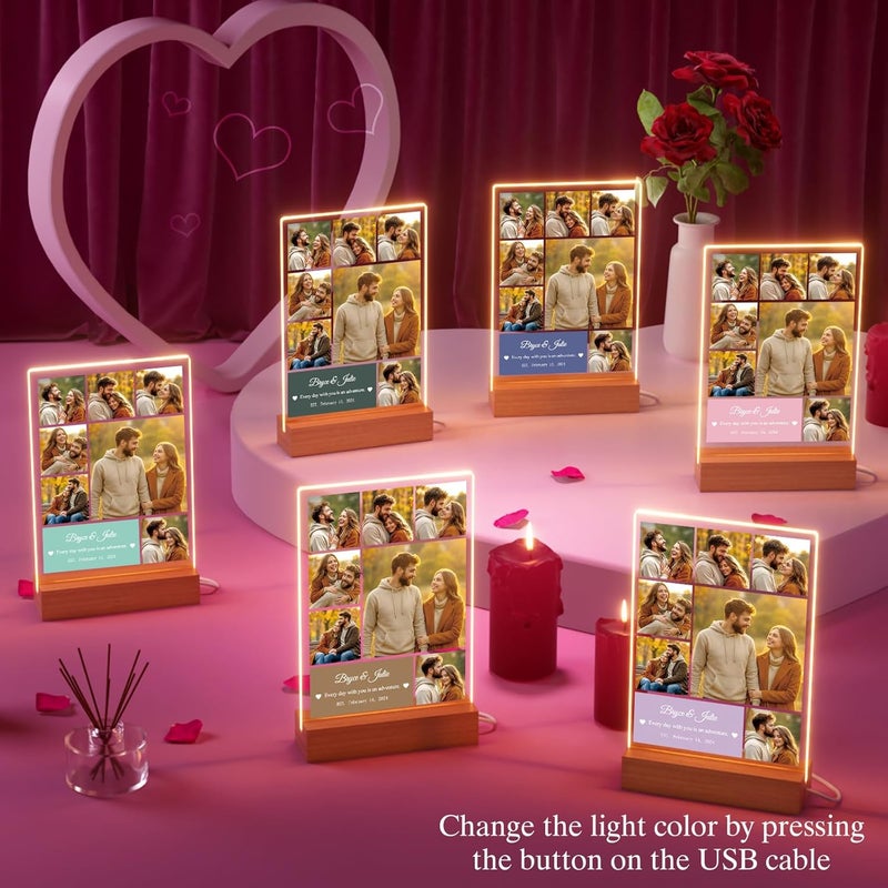 Bemaystar Custom Photo Collage Plaque - Personalized Light Up Plaque - Picture Frame with LED - Anniversary Valentines Day Gifts for Him Her Boyfriend Girlfriend Couple Birthday - 7 Photos - Image 5